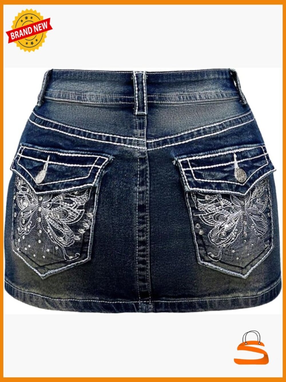 Y2k Butterfly Denim Skirt Low Waist Stretch Bodycon Mini Skirt